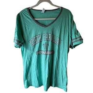 Jerzees North Carolina Aquariums V-Neck Tee XL Polyester Cotton Green Gray READ